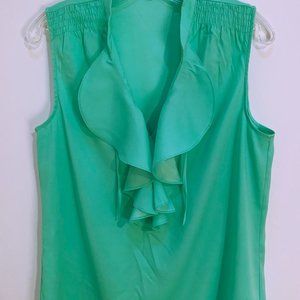Ann Taylor Mint Green Ruffled V-Neck Sleeveless Blouse